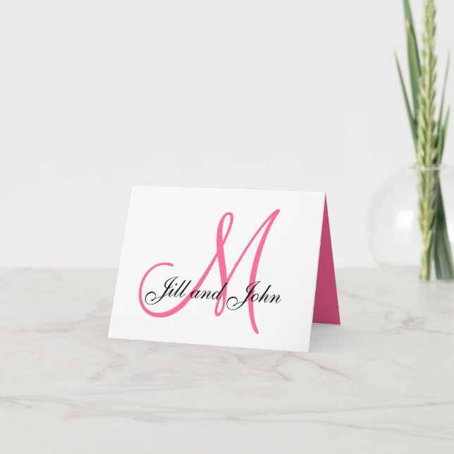 Pink Monogram Bride Groom Names Wedding Card (Front)
