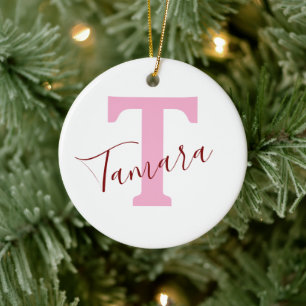 Pink Monogram Christmas Ornament Custom Name