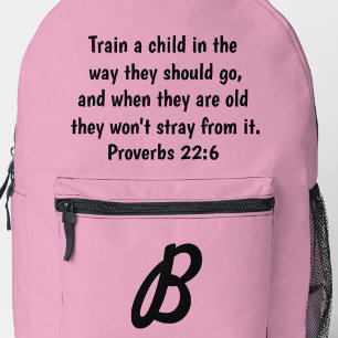 Pink Monogram Custom Bible Verse Proverbs 22:6 Printed Backpack