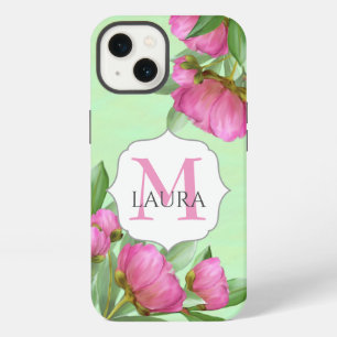 Pink Monogram Custom Floral Botanical Peonies iPhone 13 Case
