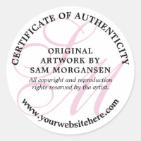 Pink Monogram Elegant Certificate of Authenticity