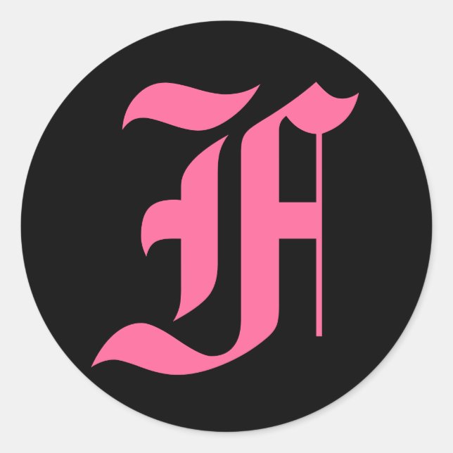 Pink Monogram F Classic Round Sticker (Front)
