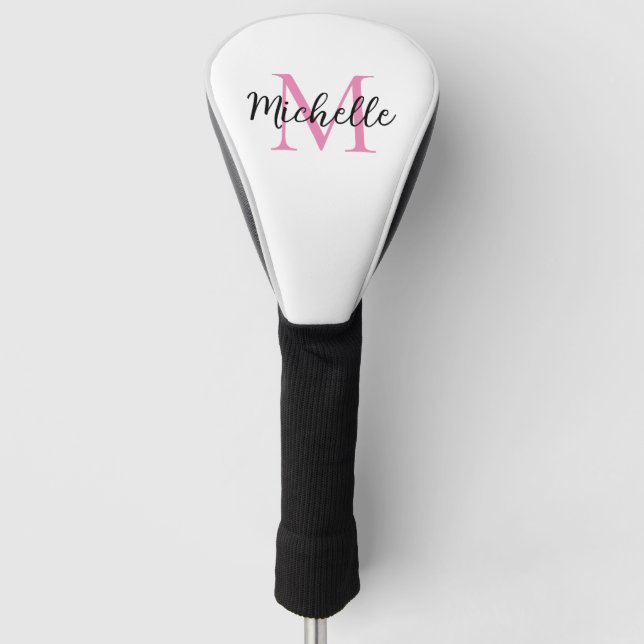 Pink Monogram First Name Personalised Golf Head Cover (Front)