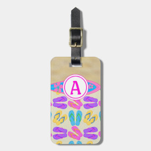 Pink Monogram Flip Flops Beach Luggage Tag