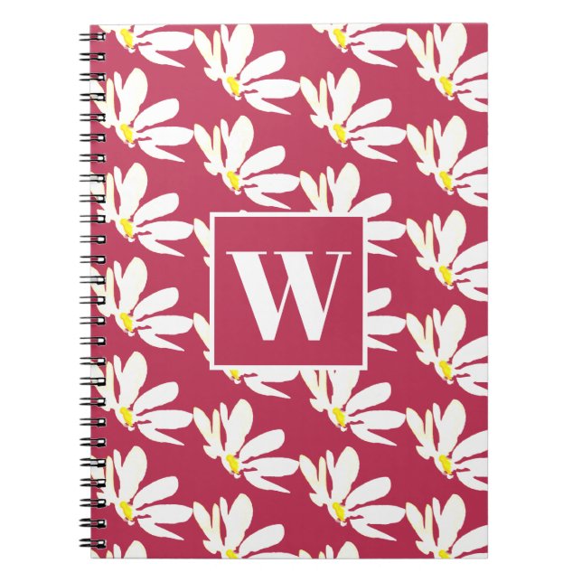 Pink Monogram Floral Daisy Spiral Photo Notebook (Front)