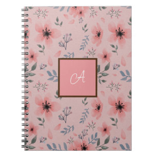 Pink Monogram Floral Pattern Simple Boho Vintage Notebook