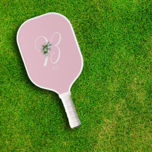 Pink monogram flower letter B Pickleball Paddle