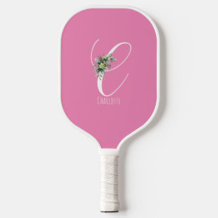 Pink monogram flower letter C Pickleball Paddle
