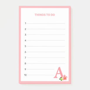 Pink Monogram & Flower Things To Do Post-it Notes