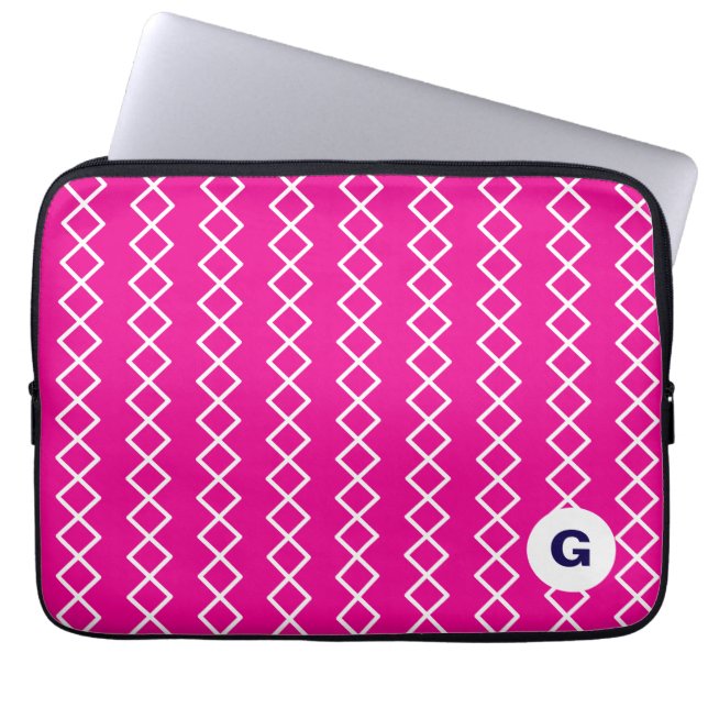 Pink Monogram Geometric Laptop Sleeve (Front)