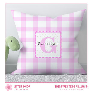 Pink Monogram Gingham Baby Cushion