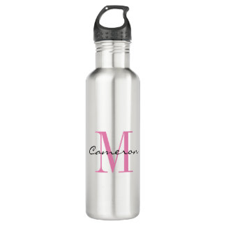 Pink Monogram Initial and Name Personalised Gift 710 Ml Water Bottle