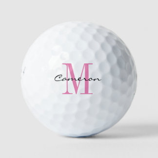 Pink Monogram Initial and Name Personalised Gift Golf Balls