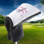 Pink Monogram Initial and Name Personalised Golf Head Cover<br><div class="desc">Custom printed golf head cover personalised with your name and monogram initial or other custom text. Use the design tools to choose any background colour,  edit fonts and colours or upload your own photos to create a unique one of a kind gift for your favourite golfer.</div>