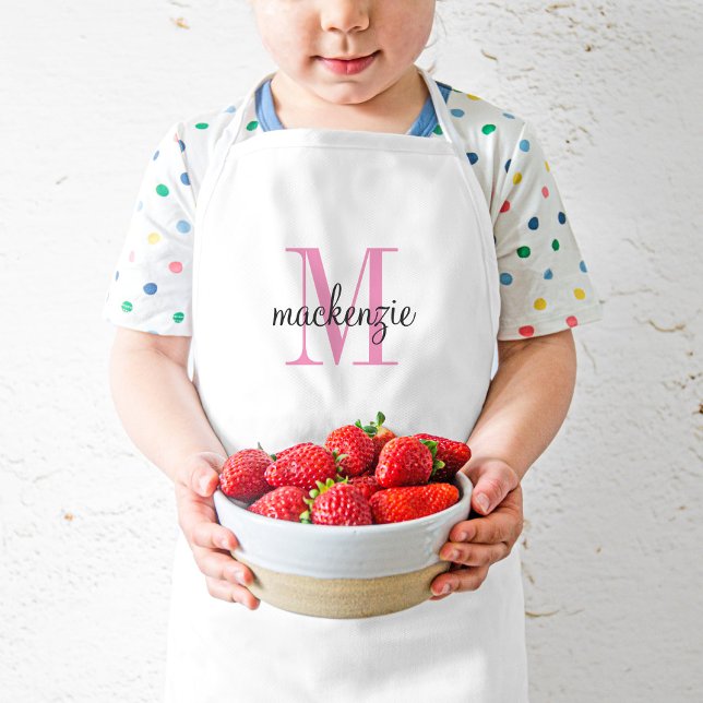 Pink Monogram Initial and Name Personalised Kids Apron (Creator Uploaded)