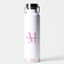 Pink Monogram Initial and Name Personalised Water 
