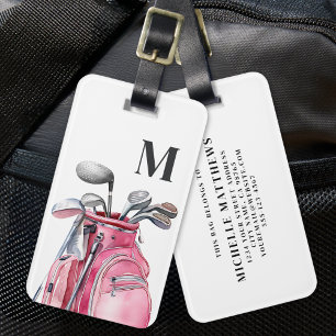 Pink Monogram Initial Golf Luggage Tag