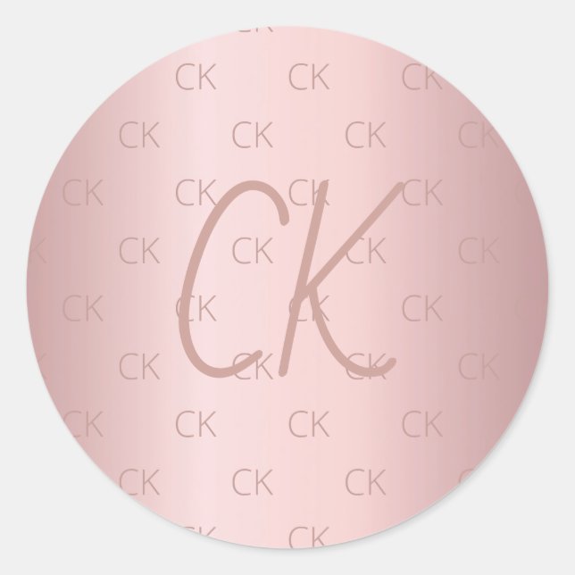 Pink monogram initials dusty rose classic round sticker (Front)