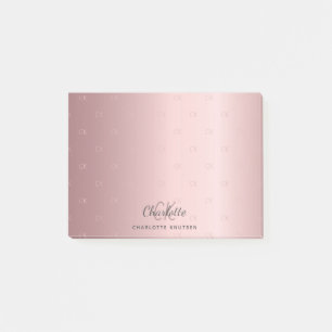 Pink monogram initials name script post-it notes