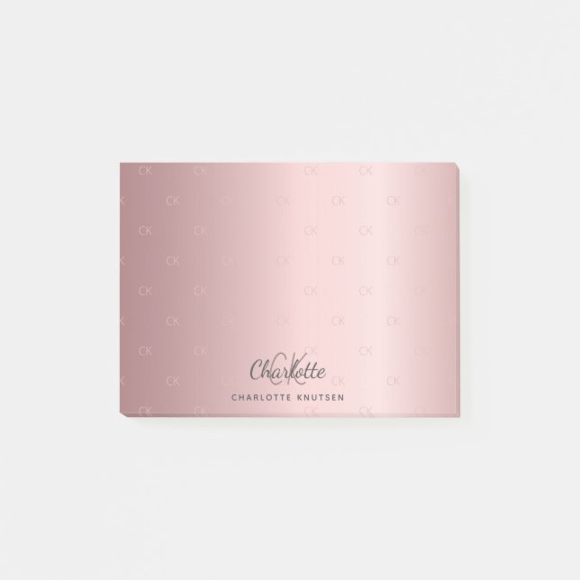 Pink monogram initials name script post-it notes (Front)