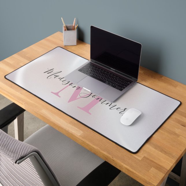 Pink Monogram Iridescent Pearlescent Desk Mat (Office 2)