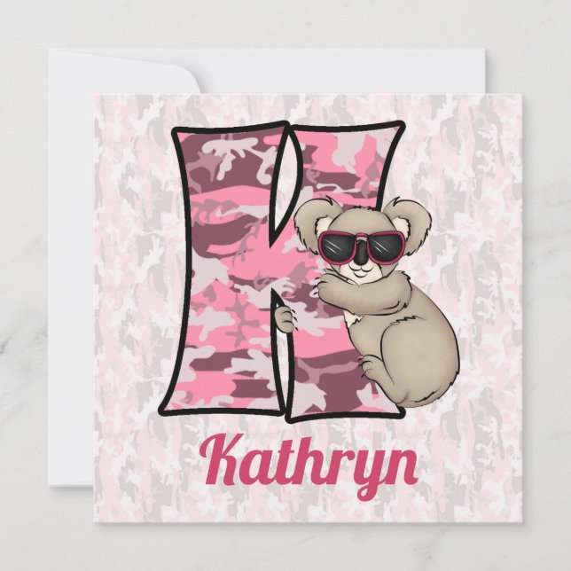 Pink Monogram "K" Kid's Birthday Party Invitation (Front)