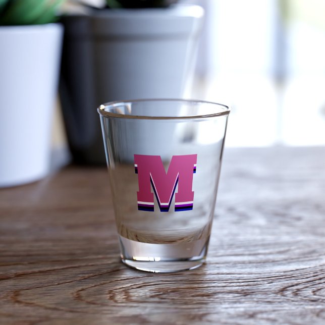 Pink Monogram M Custom Initial Shot Glass (A shot glass with space for you to add your initial!)