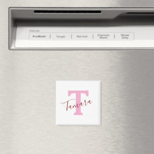 Pink Monogram Magnet   Custom Name