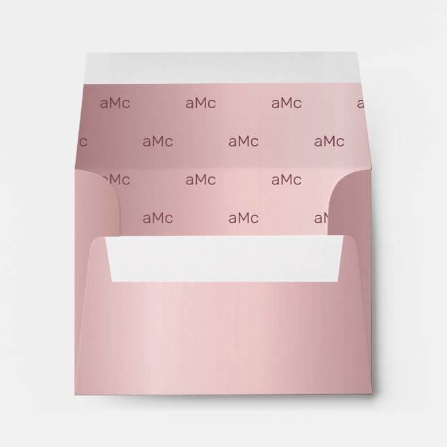 Pink monogram metal dusty rose wedding envelope (Back (Bottom))