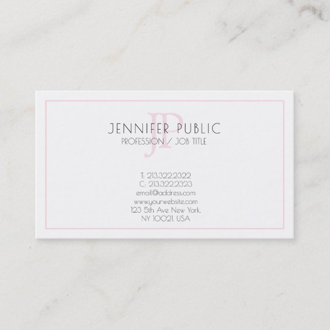 Pink Monogram Minimalist Elegant Plain Trendy Business Card (Front)