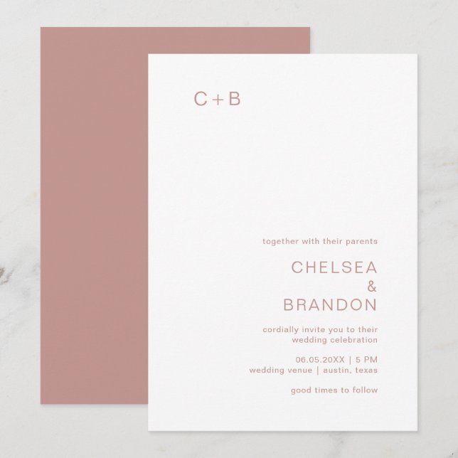 Pink Monogram Modern Wedding Invitation (Front/Back)
