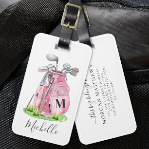 Pink Monogram Name Golf Luggage Tag