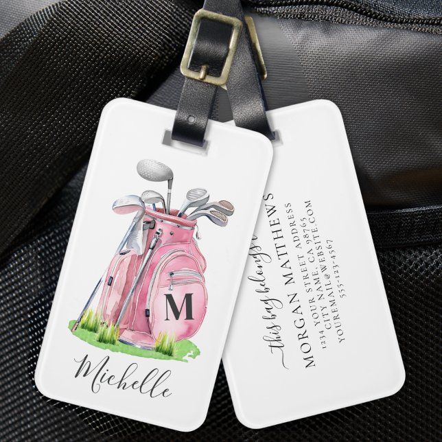 Pink Monogram Name Golf Luggage Tag (Pink Monogram Name Golf Luggage Tag)