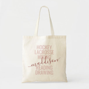 Pink Monogram Name Script Hobby Sports Tote Bag
