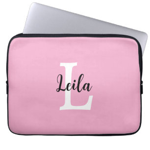 Pink Monogram Name Script Personalised Design Laptop Sleeve