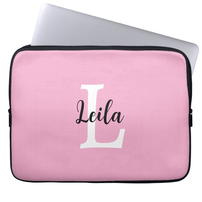 Pink Monogram Name Script Personalised Design Laptop Sleeve (Front)