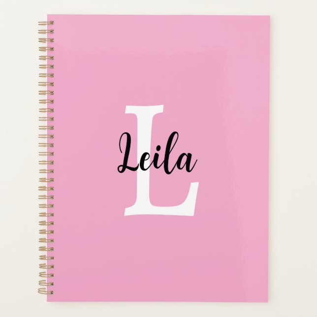 Pink Monogram Name Script Personalised Design Planner (Front)