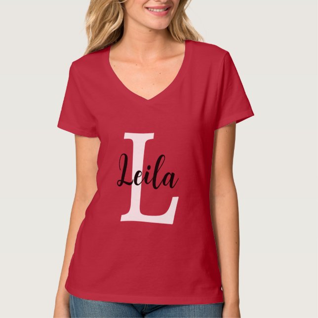 Pink Monogram Name Script Personalised Design T-Shirt (Front)