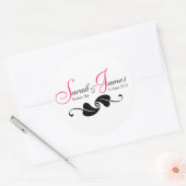 Pink Monogram Names Date Place Wedding Stickers (Envelope)