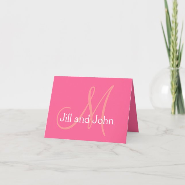 Pink Monogram Names Wedding Thank You Cards (Front)