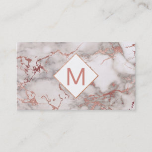 pink monogram on rose gold marble business card