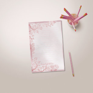 Pink Monogram Ornamental Lined Stationery