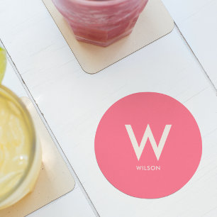 Pink Monogram Personal Party Round Paper Coaster