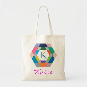 Pink Monogram Personalised Hexagon Geometry Tote Bag