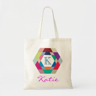 Pink Monogram Personalised Hexagon Geometry Tote Bag