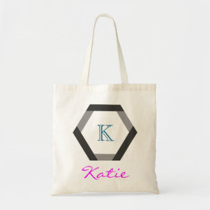 Pink Monogram Personalised Hexagon Geometry Tote Bag