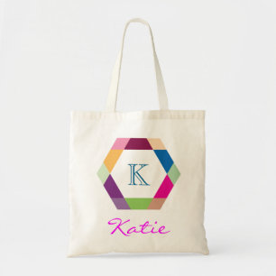 Pink Monogram Personalised Hexagon Geometry Tote Bag