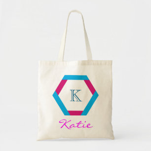 Pink Monogram Personalised Hexagon Geometry Tote Bag
