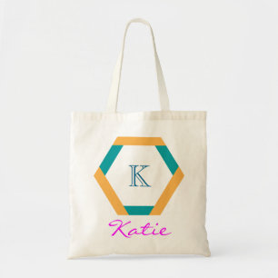 Pink Monogram Personalised Hexagon Geometry Tote Bag