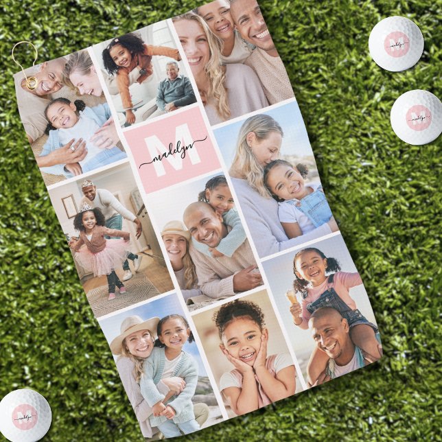 Pink Monogram Personalised Photo Golf Towel (Photo Pink Monogram Golf Towel )